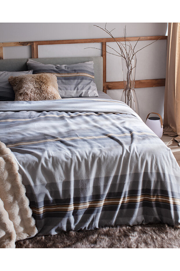 Destry Tek Kişilik %100 Pamuk Flanel Nevresim Takımı - Gri - 2