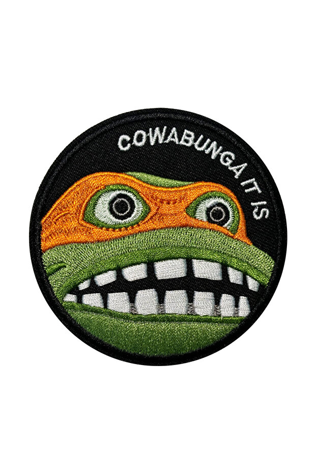 رقعة معنوية مطرزة مضحكة باللون الأخضر Cowabunga It is مزودة بقفل فيلكرو لحقائب الظهر، موحدة
