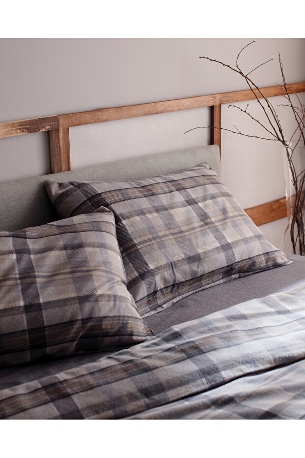 Tristan Çift Kişilik %100 Pamuk Flanel Nevresim Takımı - Gri - 3