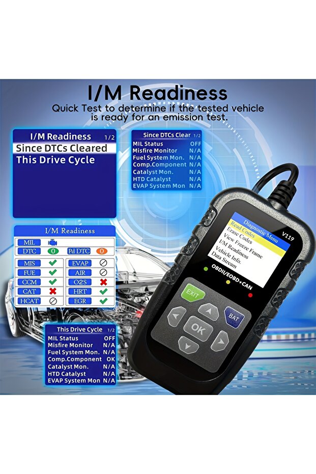 أداة تشخيص ماسح ضوئي Obd2 باللون الأسود مع جهاز اختبار الجهد، وقارئ رمز خطأ محرك Obdii، وEOBD + CAN C - 6