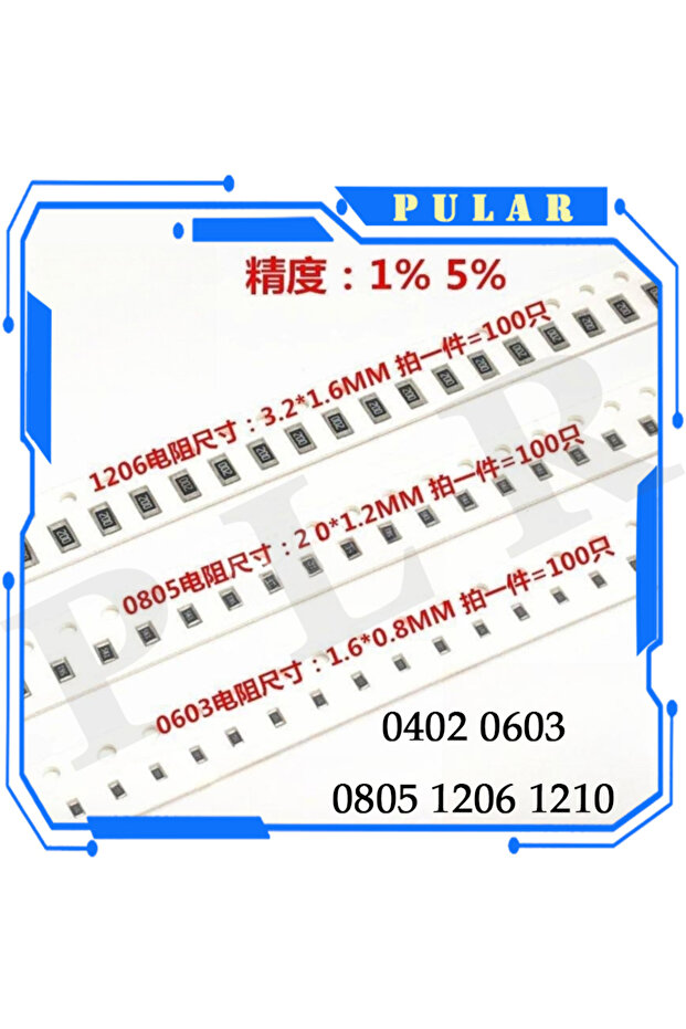 1206 10K 100PCS 5% SMD resistor 0402 0603 0805 1206 1210 1K 1K2 1K5 1K6 1K8 2K 2K2 2K4 2K7 3K 3K3 3K