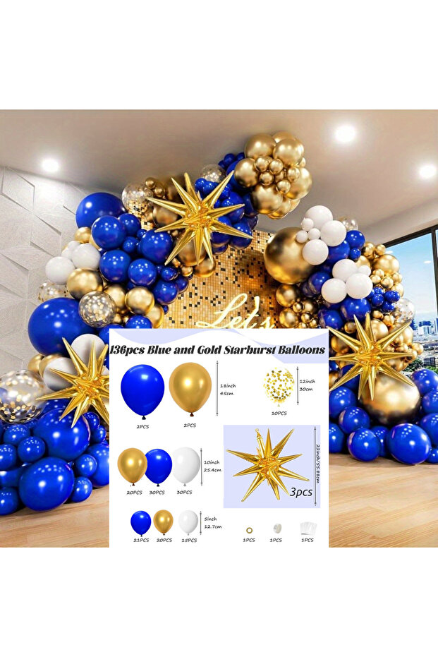Other MULTI 136PCS Royal Blue and Gold Balloon Arched Flower Ring Set for Anniversary Wedding, New Y