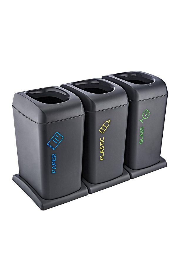3'li Set Soft Tekerlekli Plastik-kağıt-cam Geri Dönüşüm Kutusu 40 Lt - 1