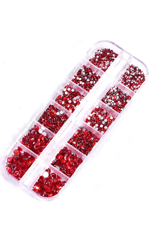 1BOX-RedRhinestones 1Box SS4-20 Mixed Size Glass Red Rhinestones Nail Art Decorations Round Glitters