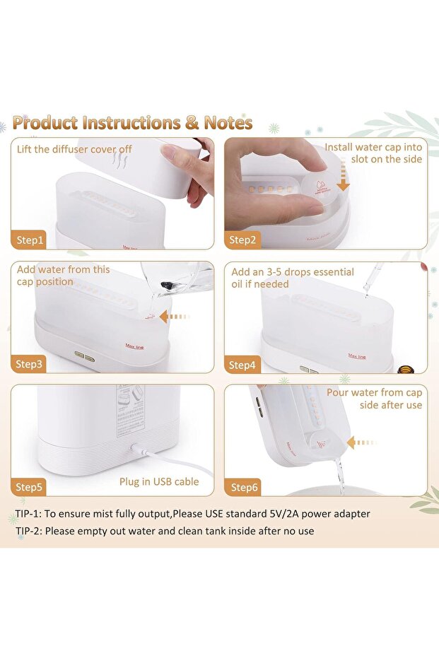 Flame Diffuser Humidifier - 180ml Aromatherapy Essential Oil Diffuser with LED Flame Light - 8