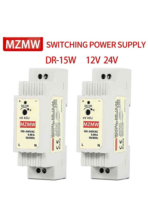 15W 24V 0.63A 100-240V MZMW DR-15 DIN Rail Switching Power Supply 15W Input 100-240V AC to DC 12V 2