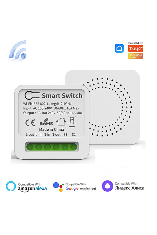 وحدة مفتاح ذكي واي فاي صغيرة متوافقة مع تطبيق Tuya Smart Life، تدعم التحكم ثنائي الاتجاه للمنازل الذكية