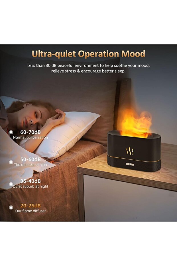 Flame Diffuser Humidifier - 180ml Aromatherapy Essential Oil Diffuser with LED Flame Light - 6