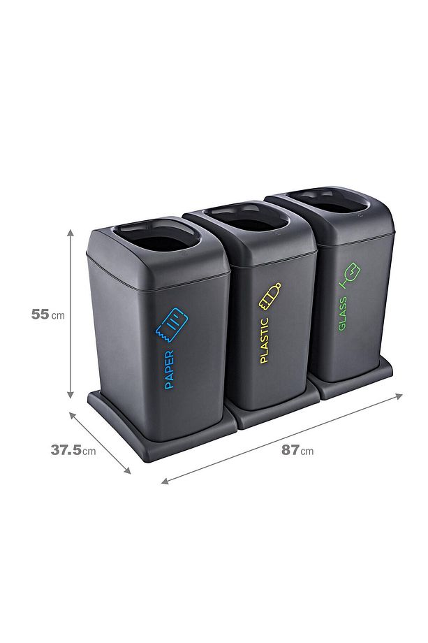3'li Set Soft Tekerlekli Plastik-kağıt-cam Geri Dönüşüm Kutusu 40 Lt - 2