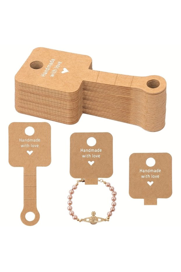 yellow 100pcs 100pcs Kraft Paper Jewelry Display T-Shaped Cardboard, Suitable for Jewelry Price Sale