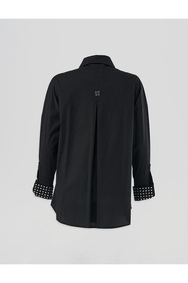 Taş İşlemeli Poplin Tunik Siyah - 5
