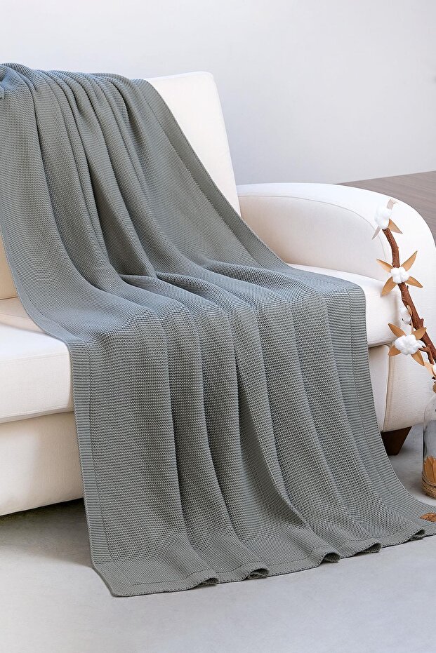 Alina 100% Organic Cotton Breathable Cover, Mesh Sofa Shawl, Tv Blanket