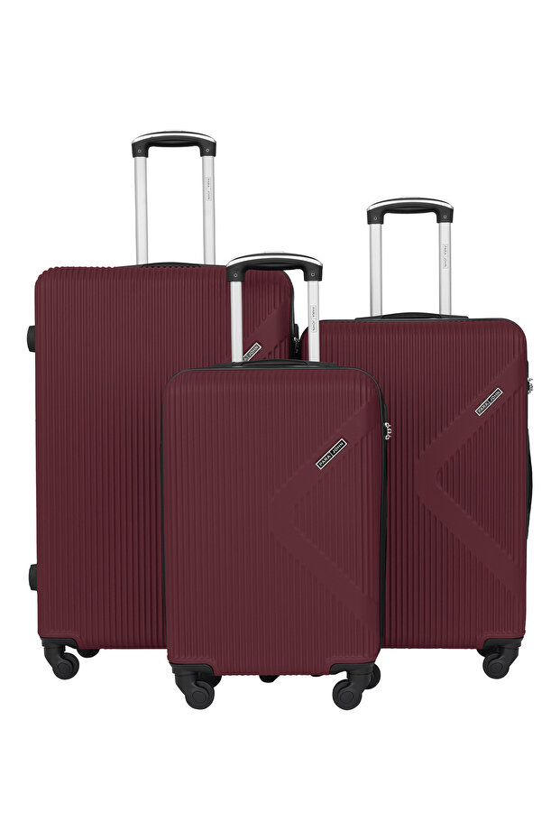 Neutro 3 Pieces ABS Luggage Trolley Set -Burgundy