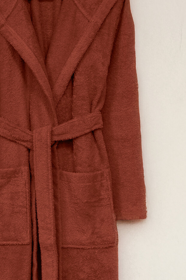 Kapüşonlu Bukle Bornoz Unisex Kiremit Ramage - 3