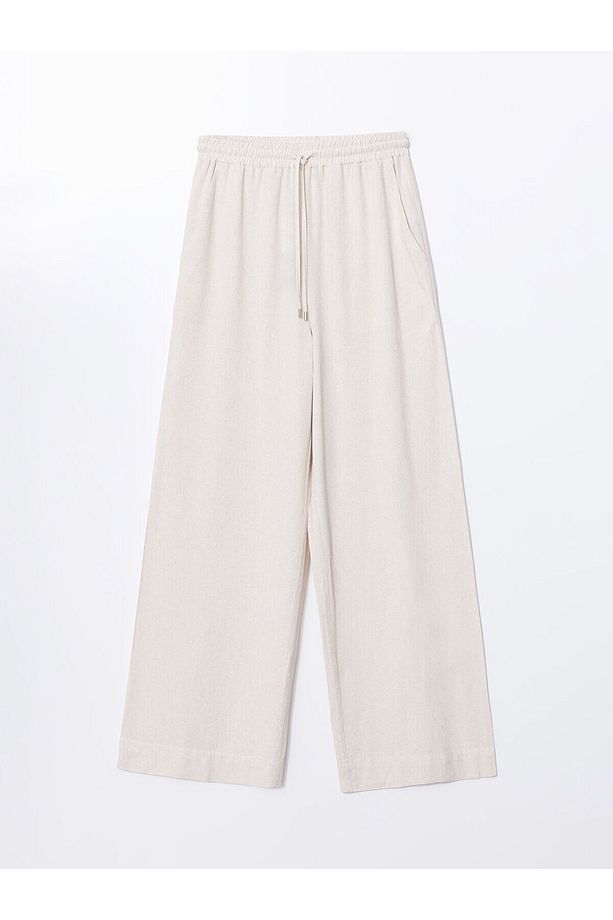 Beli Lastikli Keten Karışımlı Kadın Pantolon - 5