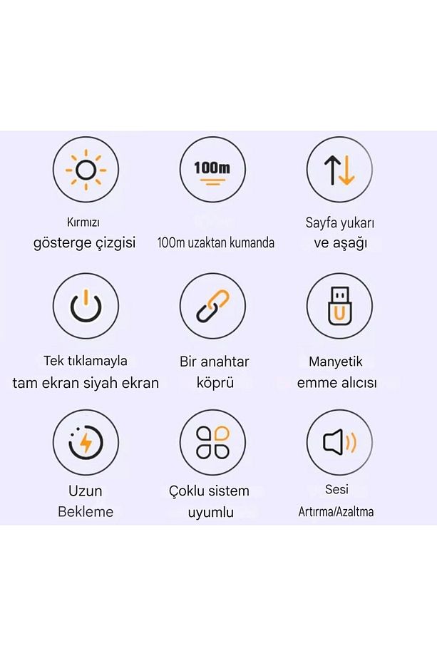 S12 Pointer Lazer Sunum Kalemi Şarj Edilebilir Dijital Led Ekran Sunum Kumandası Menzil 100-m - 5