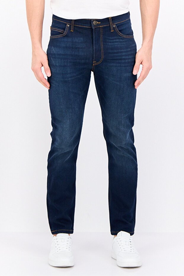 بنطلون جينز رجالي قابل للتمدد بقصّة Slim Fit، أزرق داكن