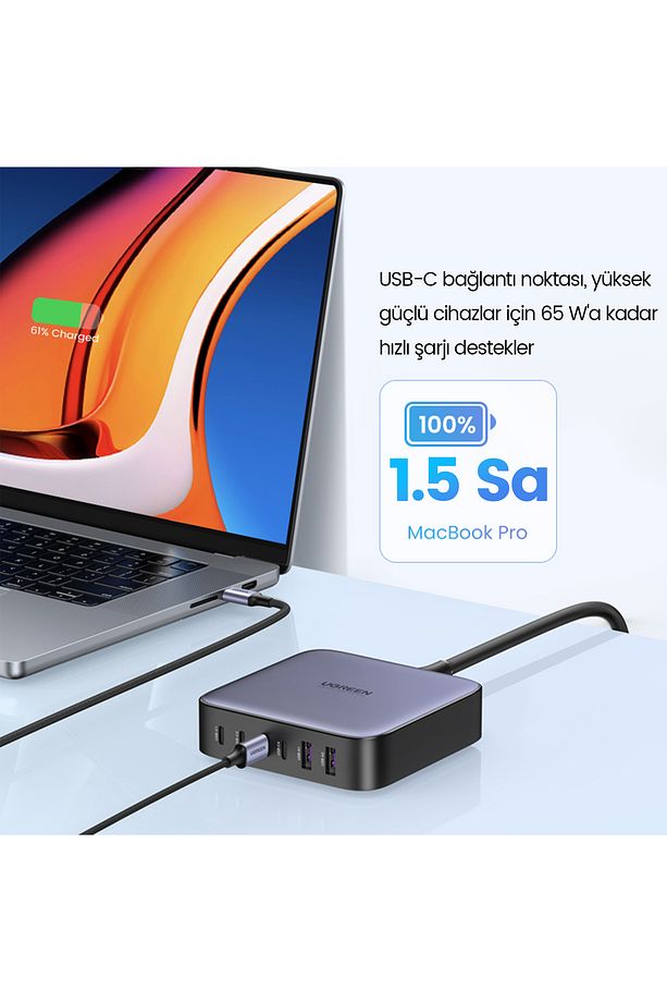 Nexode 200W GaN II 6 Portlu Masaüstü Hızlı Şarj Cihazı İstasyonu 4xUSB-C, 2xUSB-A, Gri - 40914 - 2
