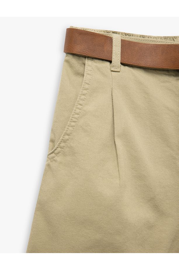 Katlı Paça Yüksek Bel Kemerli Chino Şort - 6