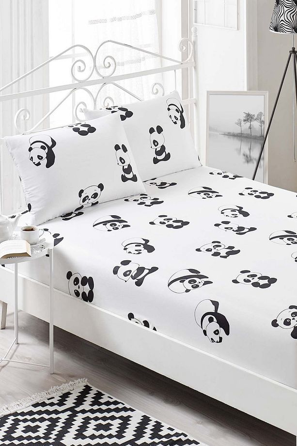 Çift Kişilik Pes Lastikli Çarşaf Seti B&W Panda - 6