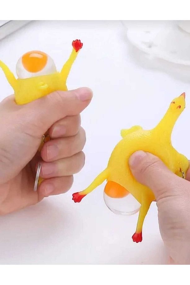 2 Adet Çılgın Tavuk Squishy Yumurtlayan Tavuk Anahtarlık Çanta Ve Cüzdan Süsü Hediyelik - 4