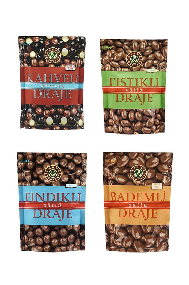 4'lü Kahve Mix & Sütlü Draje Seti (Fındık, Badem, Fıstık) 60g x 4 - 1