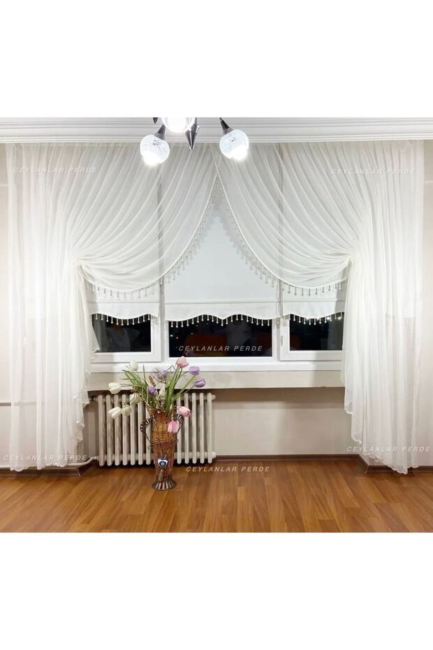 Modern Elf Beaded Double Breasted Mechanism Tulle Curtain Center Pleat (1/2.5) Cyn-04