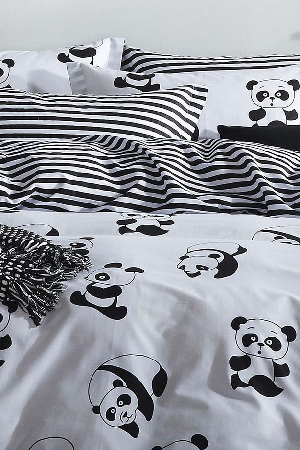 Çift Kişilik Kolay Ütülenir Nevresim Takımı B&W Panda - 5
