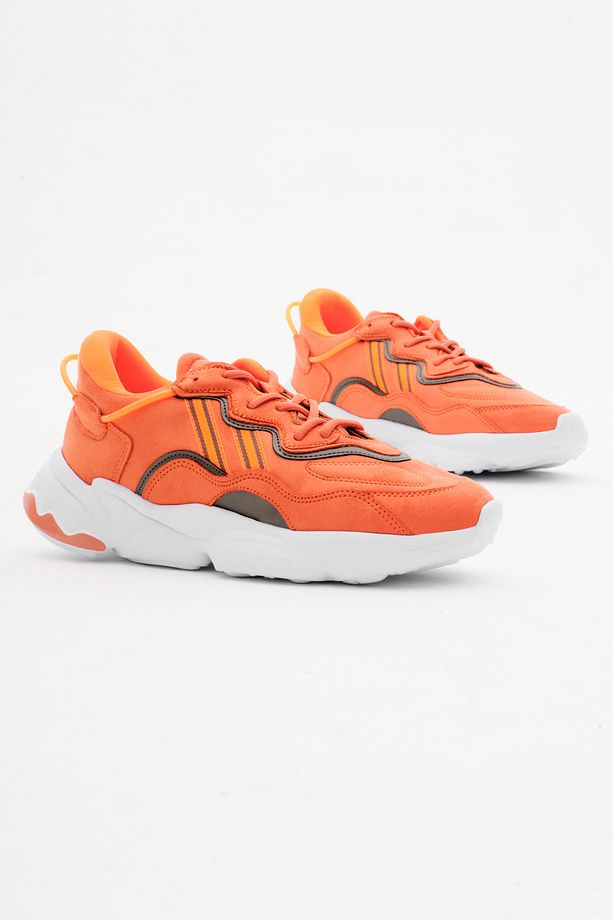 Unisex Oranj Rahat Kalıp Yüksek Taban Şeritli Bağcıklı Spor Ayakkabı - 2