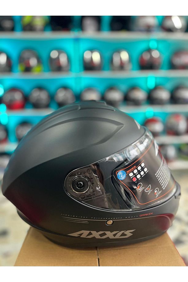 KASK AXXIS DRAKEN S V.2 SOLID MATT BLACK YEDEK GÜNEŞ VİZÖRLÜ - 1