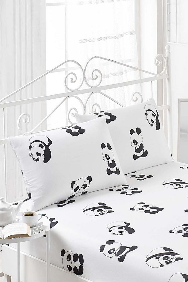 Çift Kişilik Pes Lastikli Çarşaf Seti B&W Panda - 5