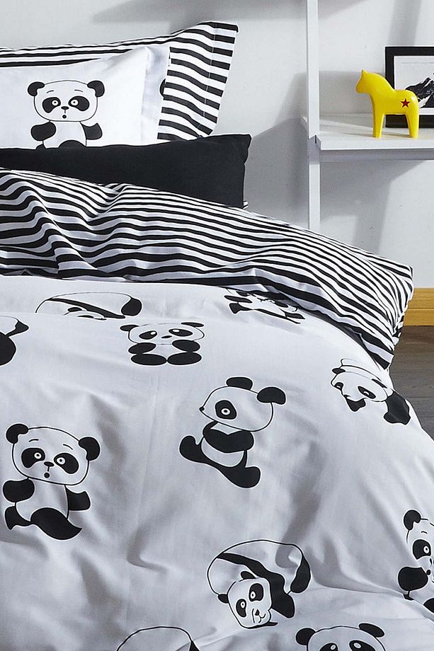 Çift Kişilik Kolay Ütülenir Nevresim Takımı B&W Panda - 4