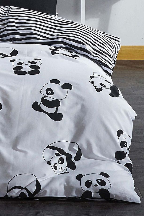 Çift Kişilik Kolay Ütülenir Nevresim Takımı B&W Panda - 6