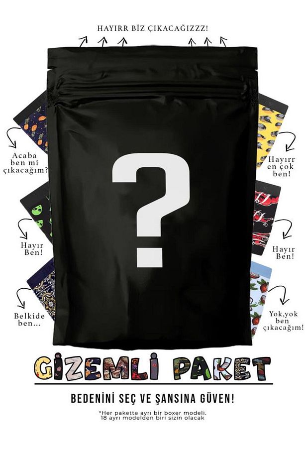 Erkek 10 Adet Rastgele Sürpriz Desenli Boxer - Özel Gizemli Paketinde Sürpriz Boxer - 5