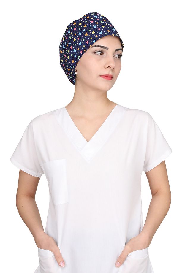 Mavi Üçgen Desenli Doktor Hemşire Aşçı Bonesi Unisex Cerrahi Bone - 3