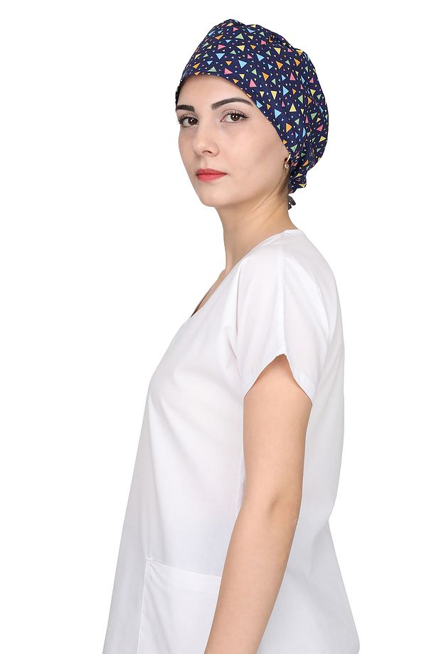 Mavi Üçgen Desenli Doktor Hemşire Aşçı Bonesi Unisex Cerrahi Bone - 2
