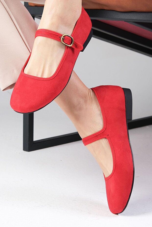 Inna Red Color Banded Women's Ballerinas