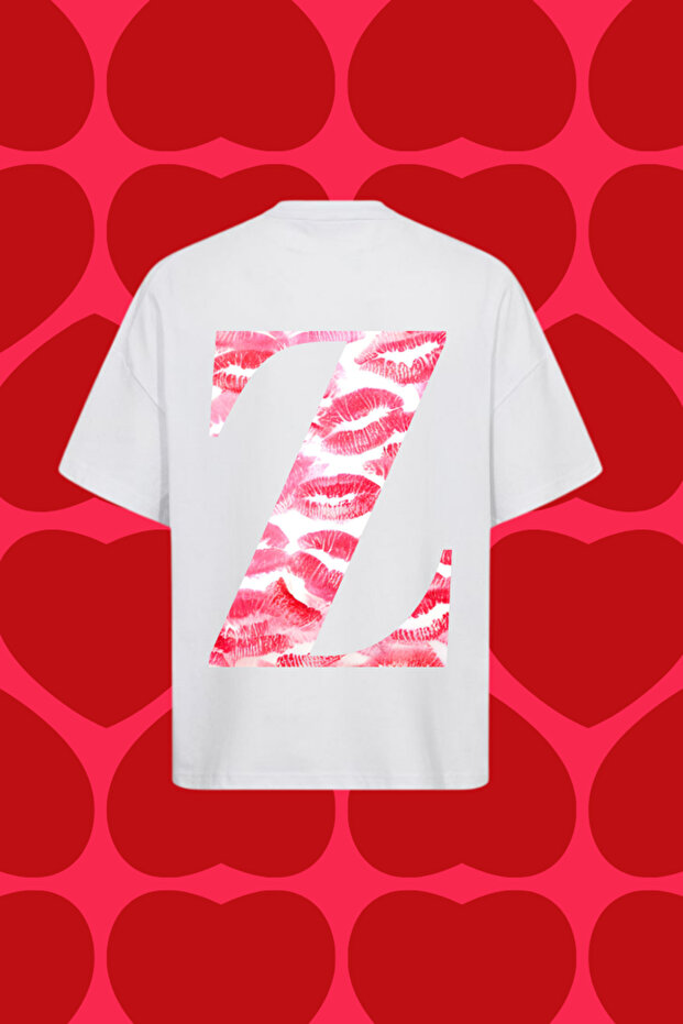 Letter Z Kiss Printed Oversize Unisex T-Shirt