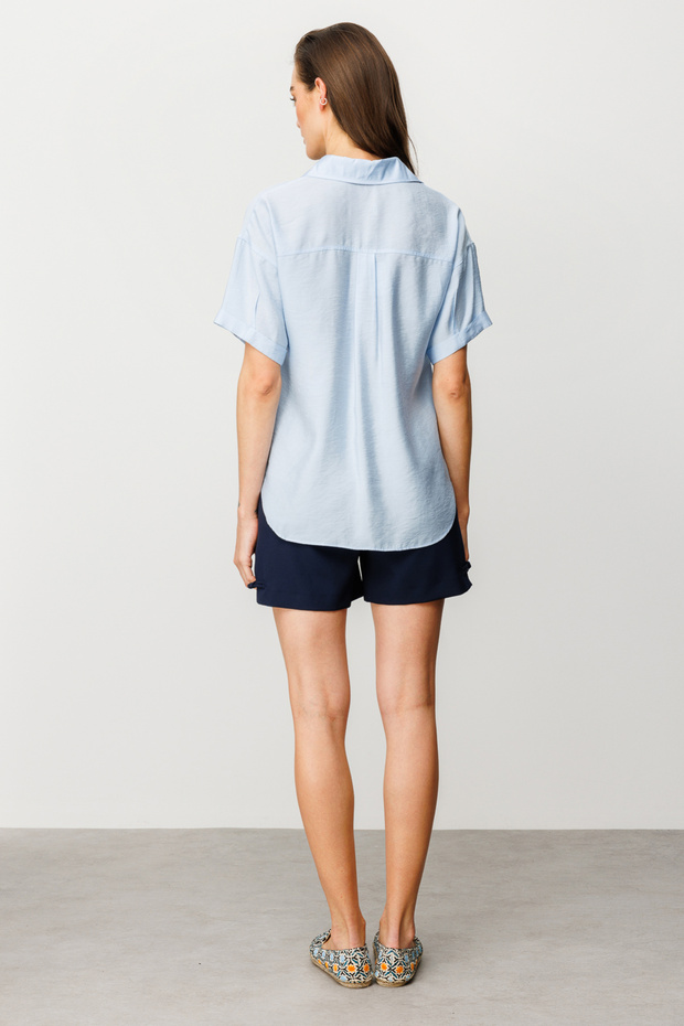 Kısa Kol Düğmeli Bluz - 5