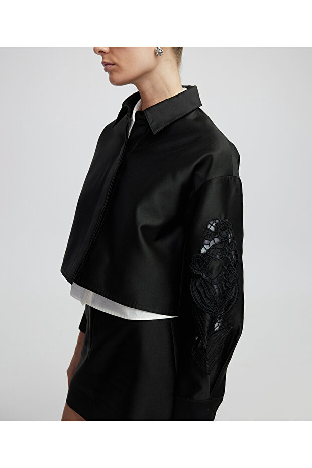 Nakışlı crop ceket - 1