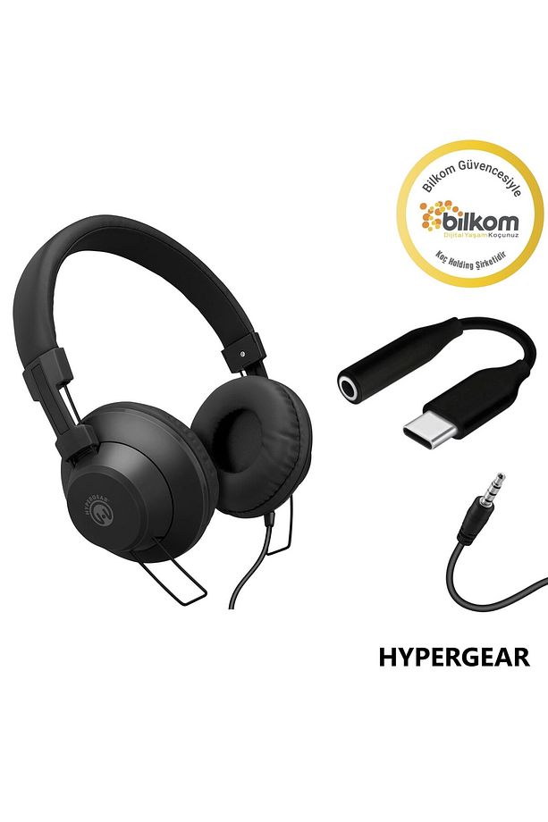 V50 Type-c Ve 3.5mm Jack Girişli Mikrofonlu Kablolu Kulaküstü Kulaklık Siyah - 1