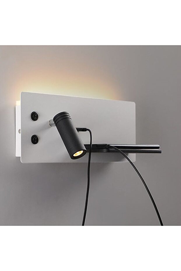 USB Şarj ve Kablosuz Şarjlı Yeni Nesil Modern Yatak Başı Armatürü 7 + 3 Watt Ledli Oynar Başlı Aplik - 5