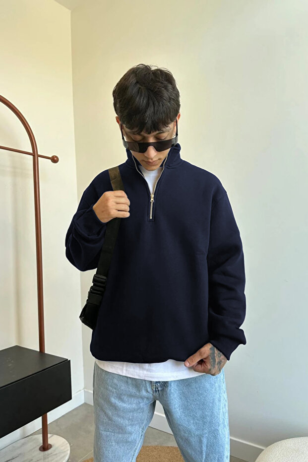 Men's Half Zipper Basic Stand Collar Sweater - 1