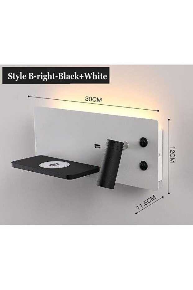 USB Şarj ve Kablosuz Şarjlı Yeni Nesil Modern Yatak Başı Armatürü 7 + 3 Watt Ledli Oynar Başlı Aplik - 2