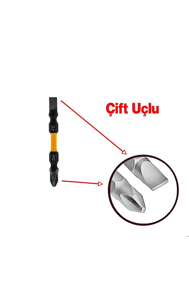 Mıknatıslı 5 Adet Çift Taraflı Bits Uç 50 Mm Vida Sökme 5 Cm Düz Yıldız Matkap Vidalama Ucu - 3