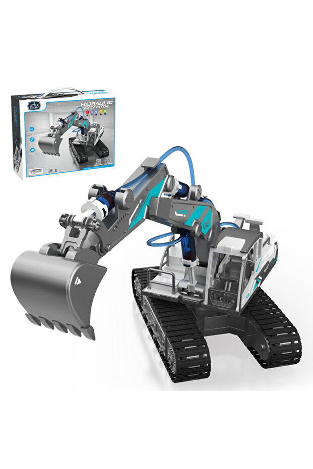 DIY Hydraulic Power Principle based 3-IN-1 Excavator/Bulldozer/JCB Toy (130 Pcs), STEM Series-Grey