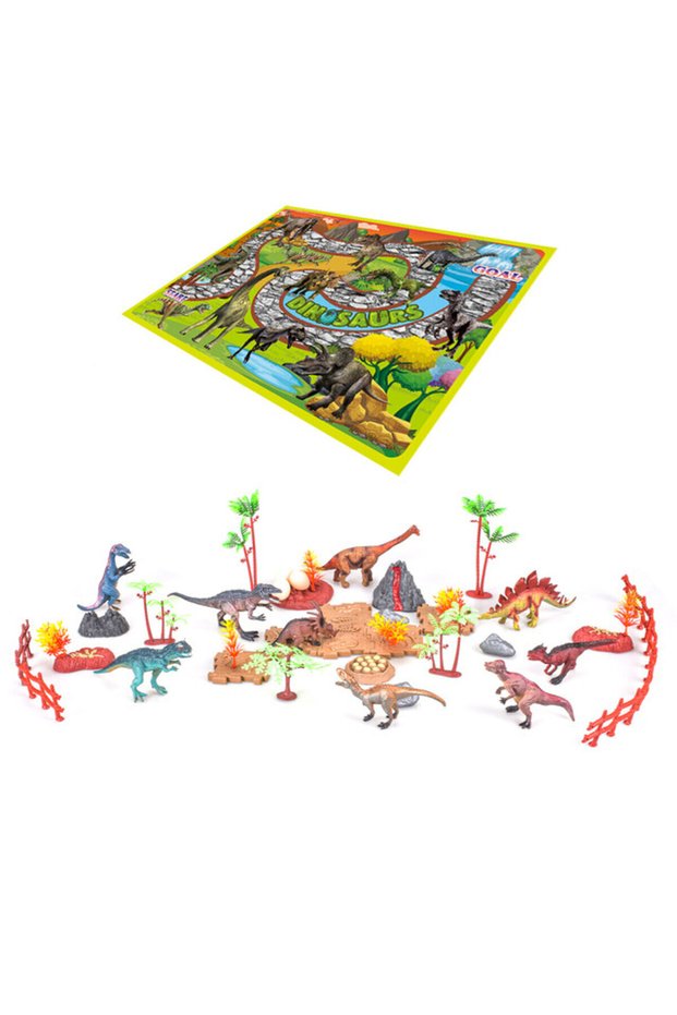 Toy 18Pcs Dino World Set w/ 9Pcs Dinosaur, Scene Carpet & Accessories