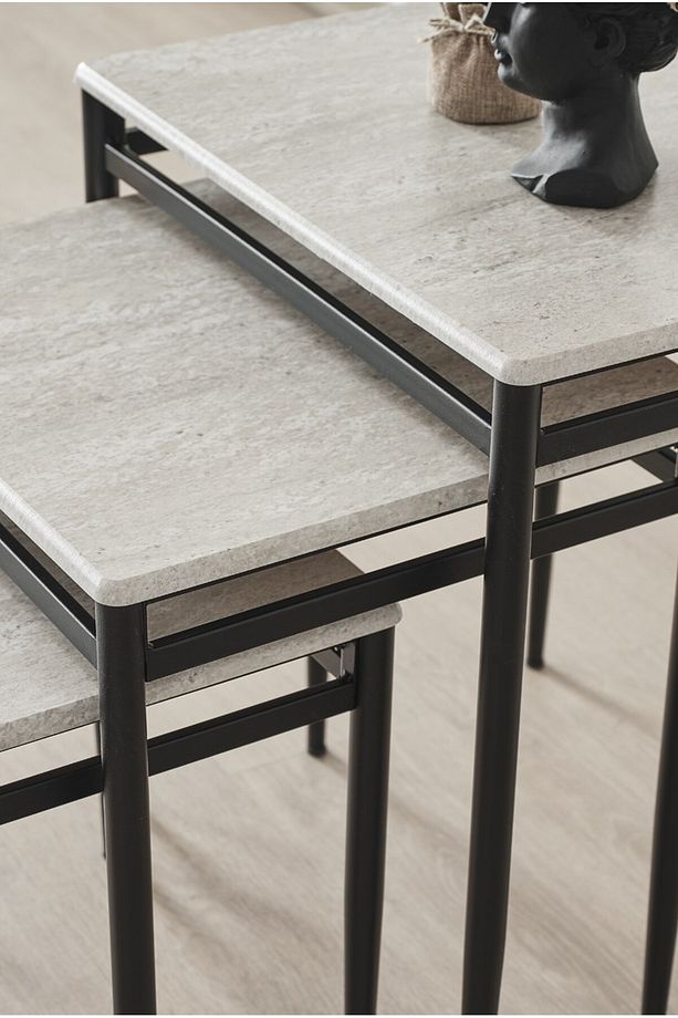 Damrin Serisi Traverten Desen 1. Sınıf Mebran Mdf 3’lü Zigon Sehpa Takımı - 3