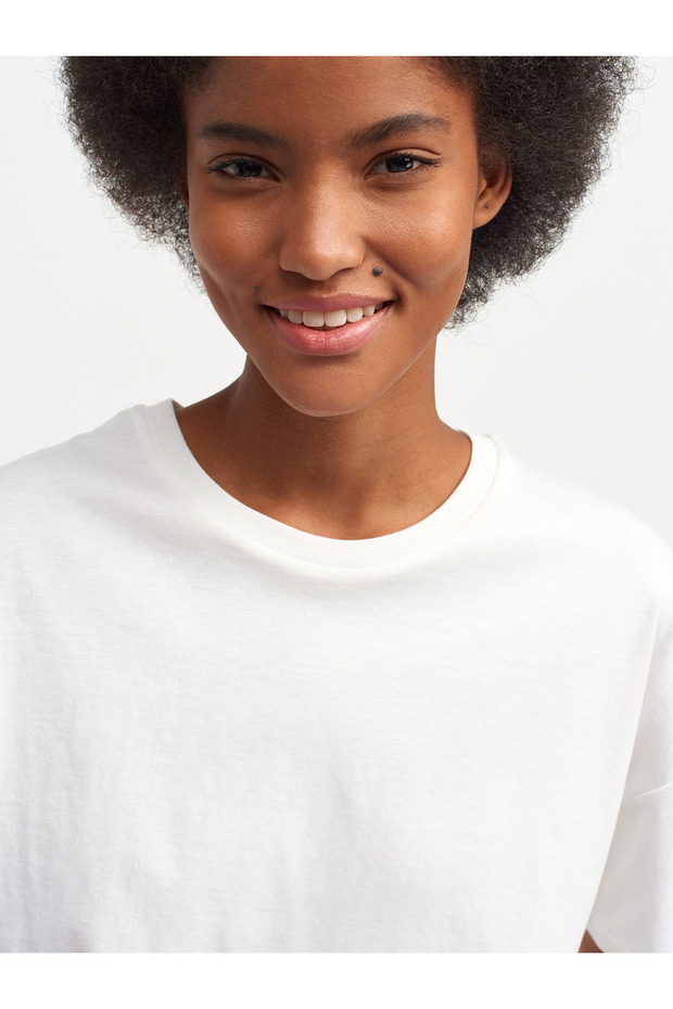 Bisiklet Yaka Basic T-shirt-ecru - 3