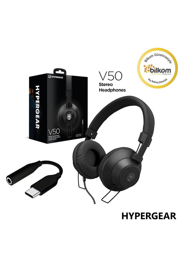 V50 Type-c Ve 3.5mm Jack Girişli Mikrofonlu Kablolu Kulaküstü Kulaklık Siyah - 4
